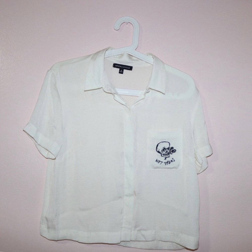PacSun “not today" Soft white crop top with Skull